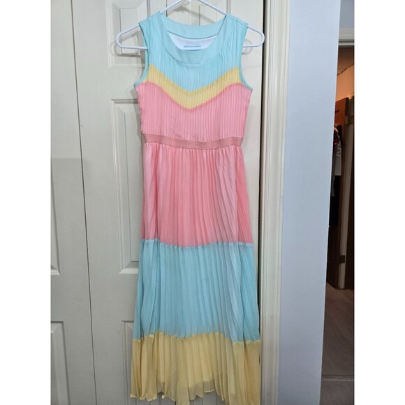 Tween Diva Colorblock Pleated Midi Dress Multicolor Size 14 - Picture 1 of 5
